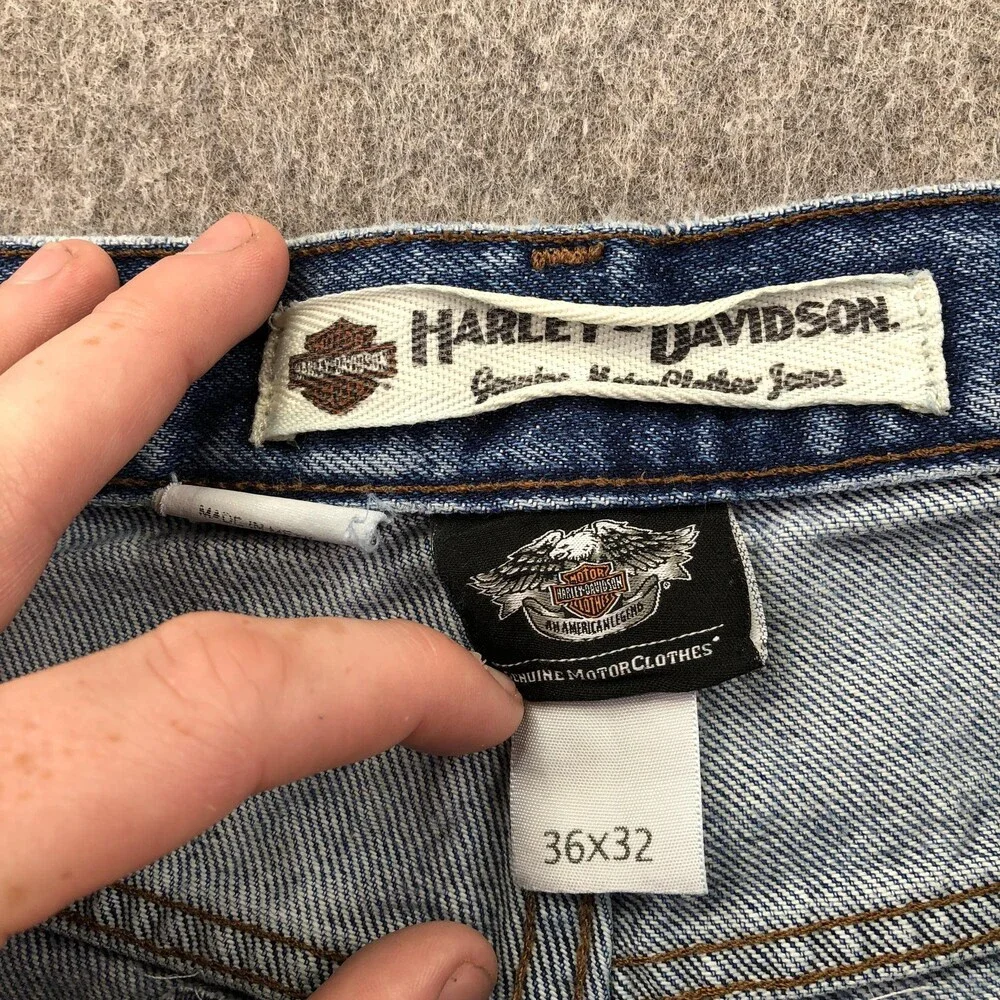 Harley-Davidson Jeans Mens 36x32 Blue Medium Wash Straight Denim Distressed